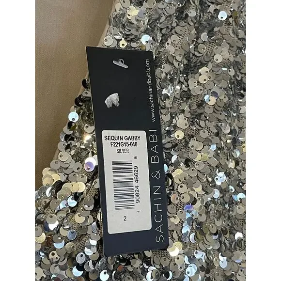 Sachin + Babi Size 2 NWD Sequin Gabby Glitter Long Sleeve V Neck Gown NWT Flaw - Picture 8 of 11